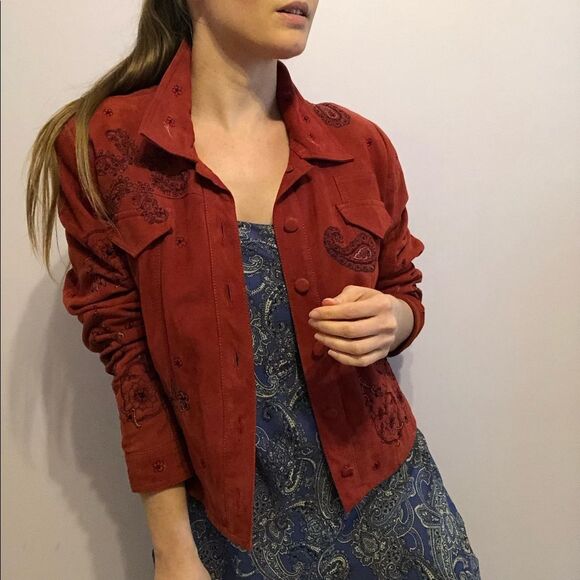 Double D Ranch Rust Suede Paisley Embroidered Western Jacket Size S Cowgirl - Picture 2 of 16